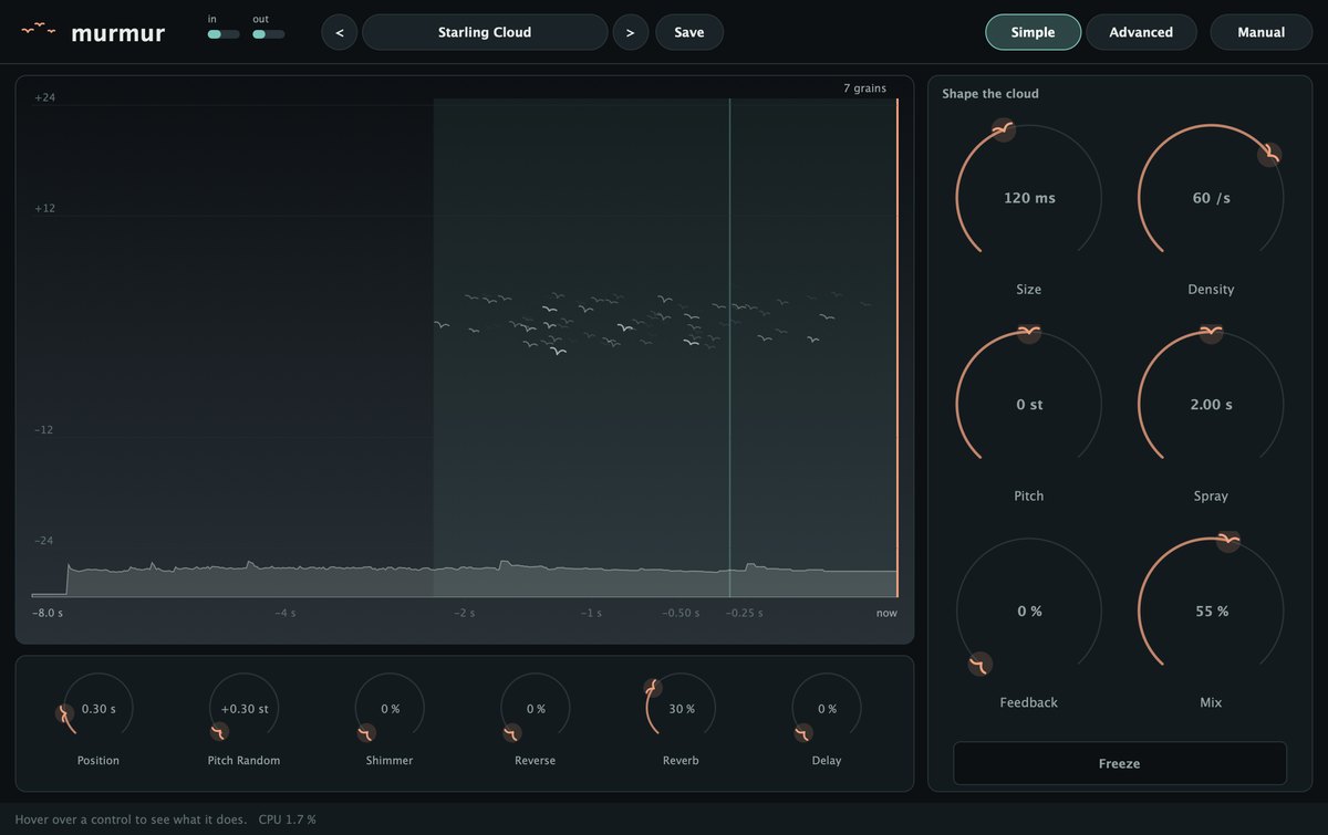 Murmur's Simple page with the flock