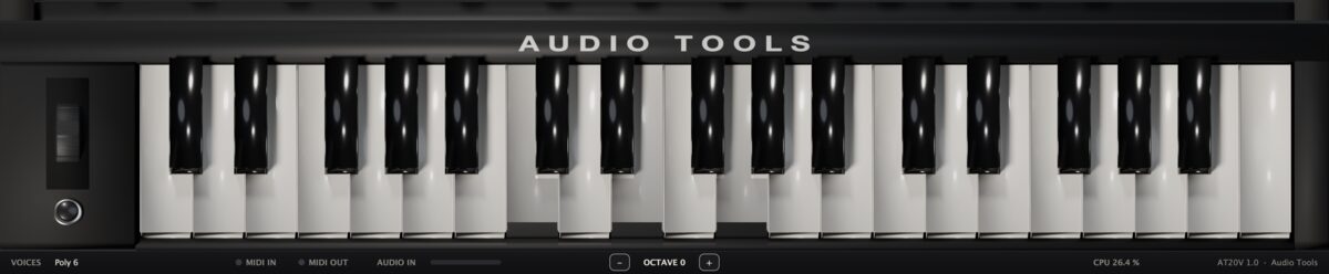 AT20V keyboard with three keys pressed, the control wheel and the momentary switch